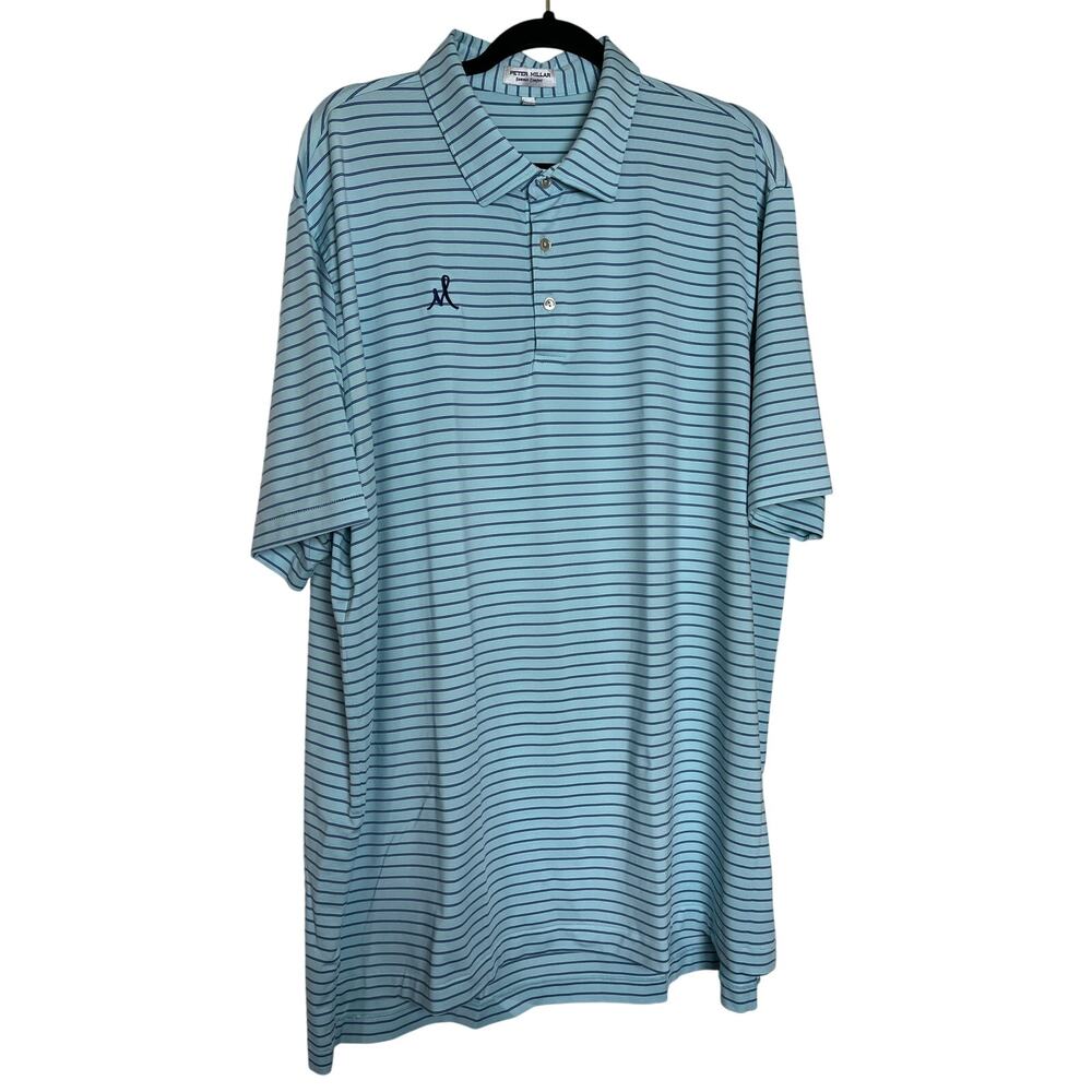 Peter Millar | Summer Comfort Aqua with Blue Stripe Polo Shirt Size XXL